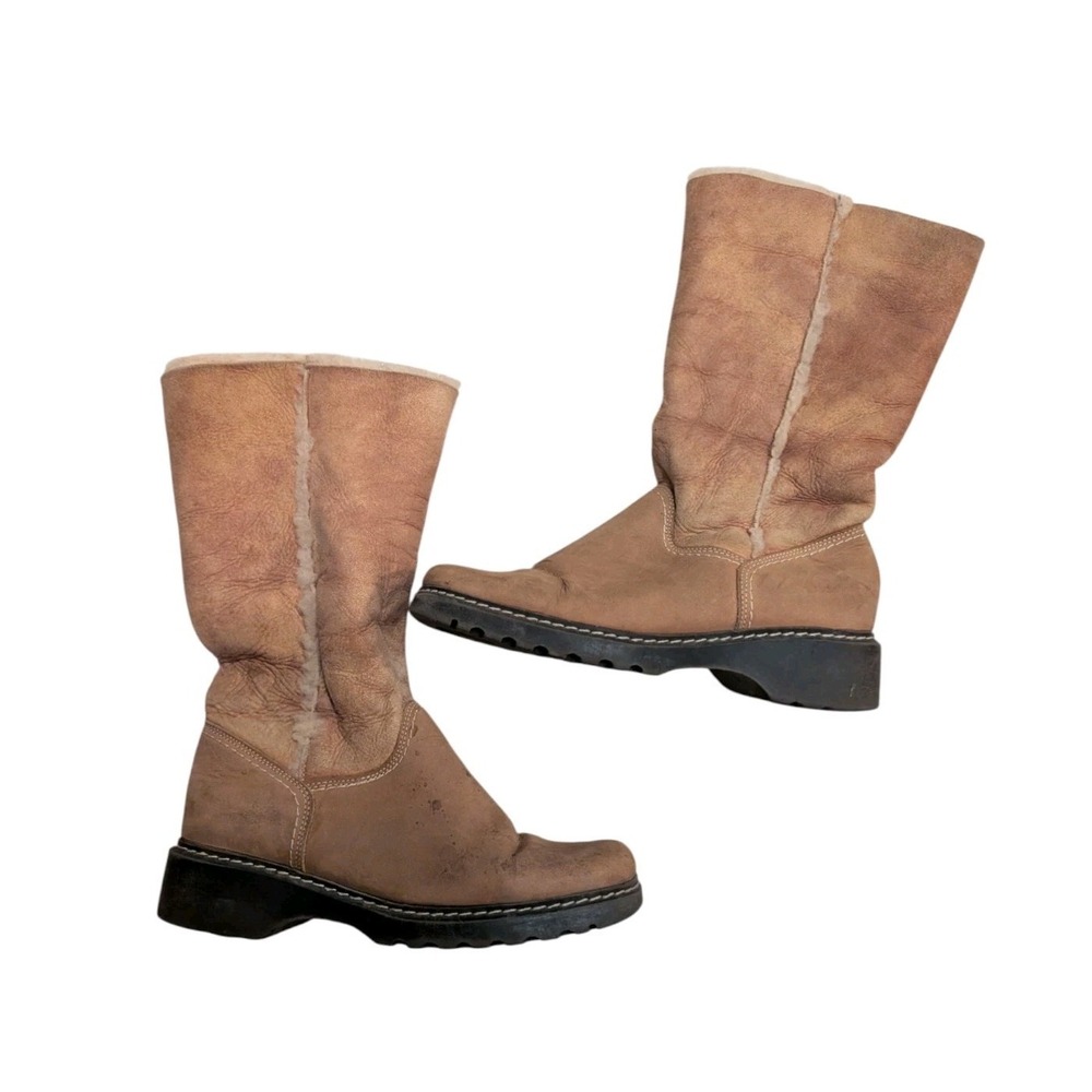 La Canadienne Shearling Wool Lined Leather Mid Calf Winter Boots Women's 8.5